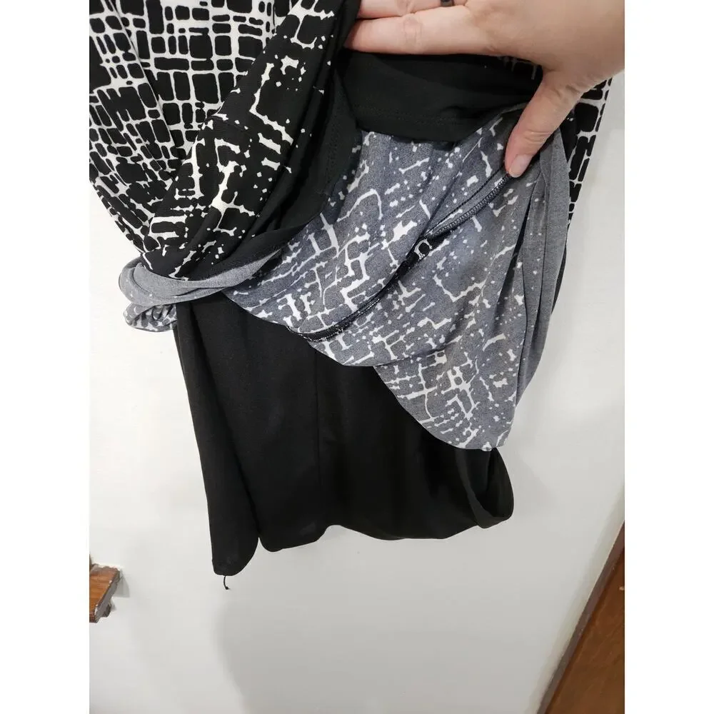 Anne Klein Faux Twist Front Dress Sz 12 Large Black/White Geometric Sleeveless